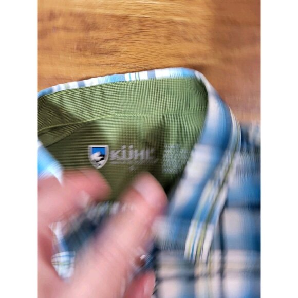Kuhl Shirt Men’s Blue Plaid Snap Button Eluxur Gorpcore Small Short Sleeve - Picture 4 of 5